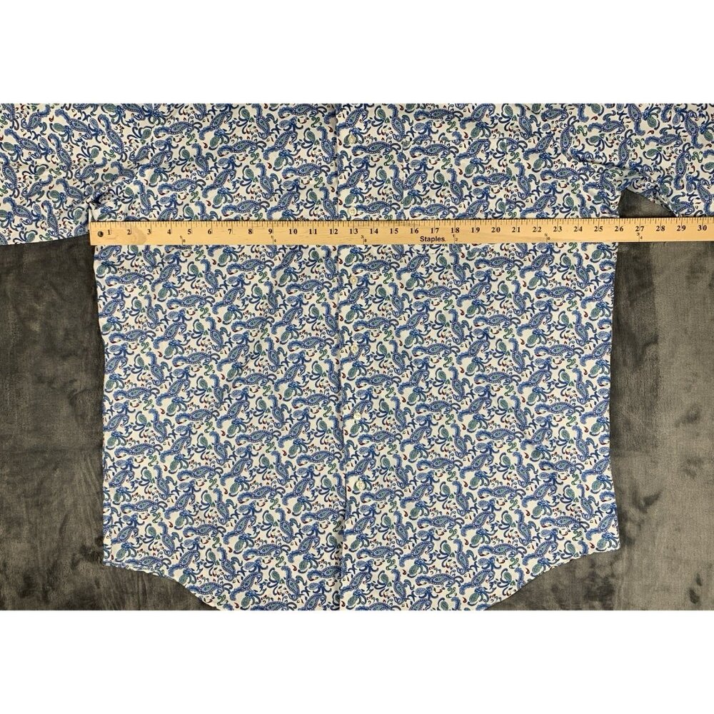Paul Fredrick Paisley Button Up Shirt Blue Men’s 17.5 X 33 Classic Fit Hippie - Picture 7 of 8